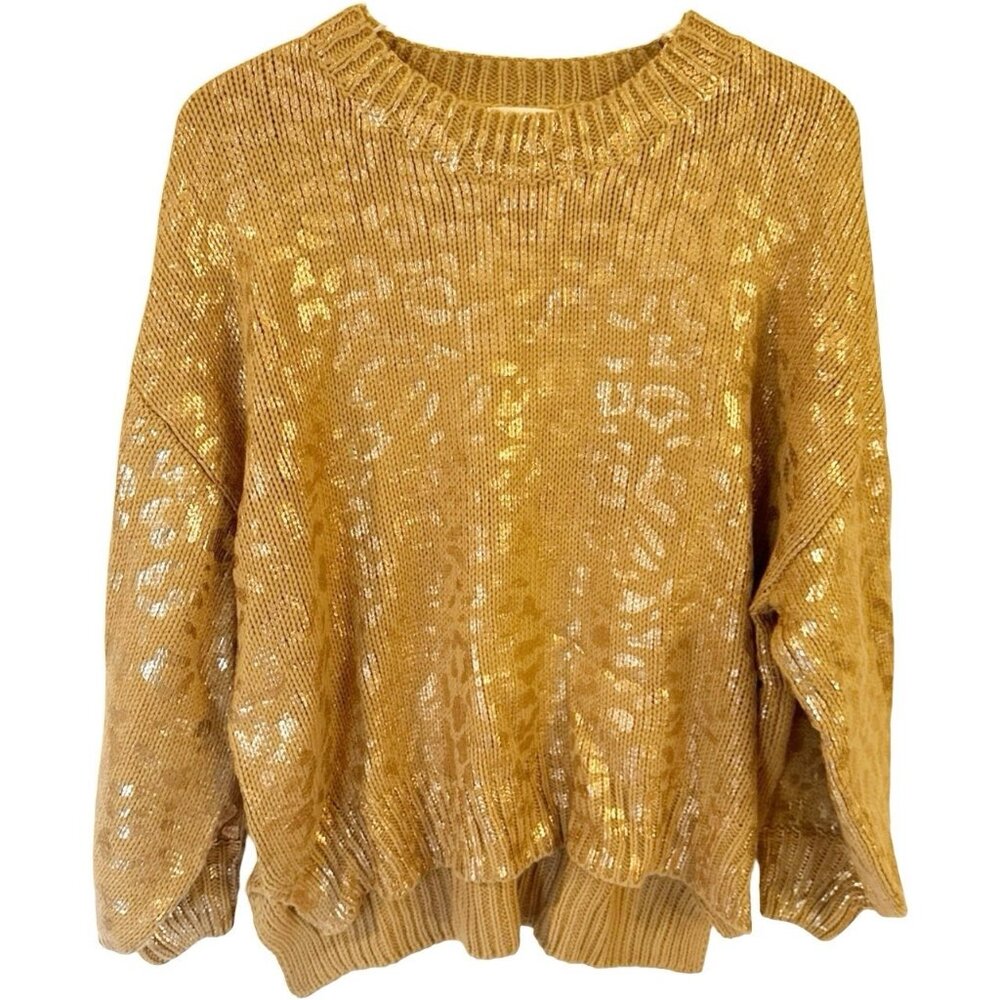 ANDTHEWHY Tan& Gold Leopard Print Sweater 
Size M/L
